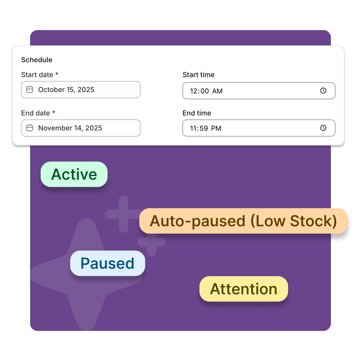 CartSprinkle scheduling interface with campaign status indicators